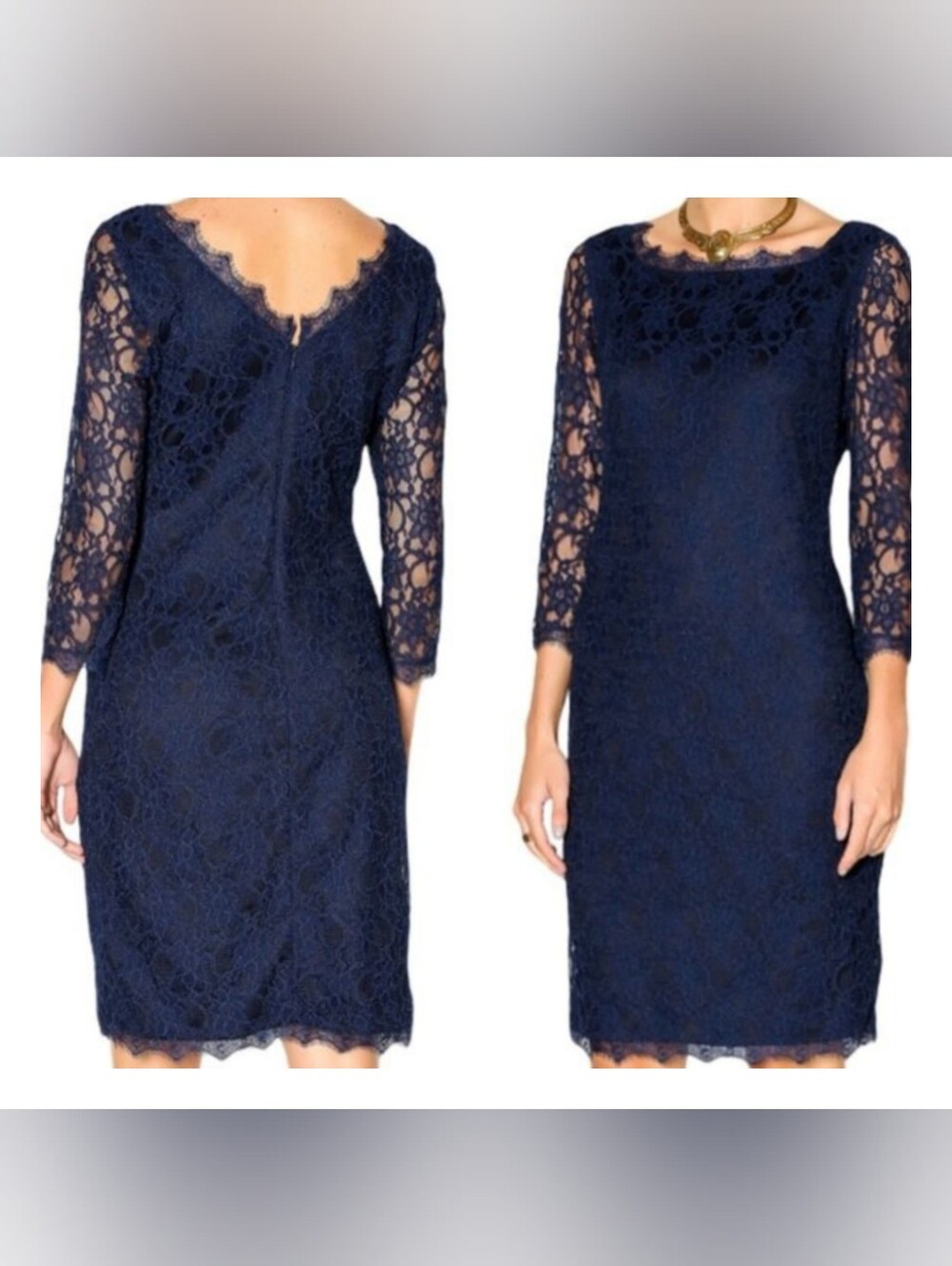 Joseph Ribkoff Navy Floral Lovely Lace Long-Sleeve Bodycon Sz 10 Dress